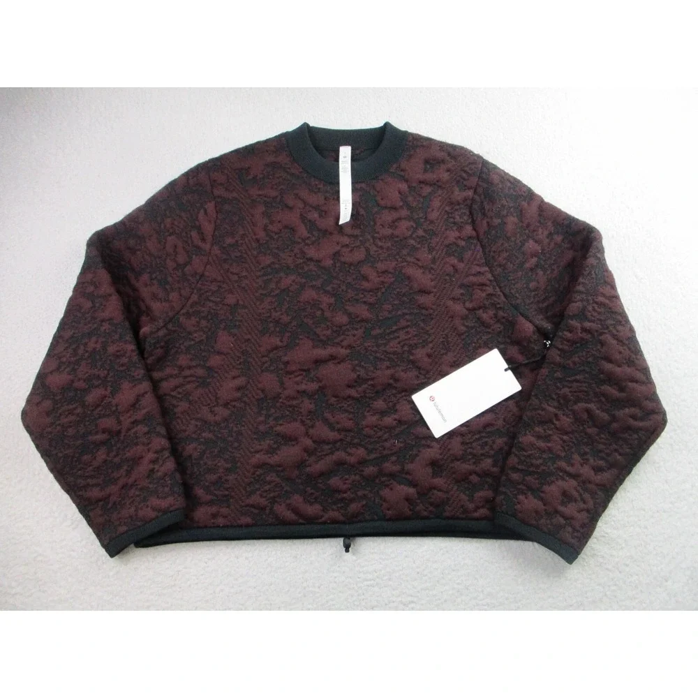NWT Lululemon Jacquard Multi-Texture Sweater Womens Sz 6 Red Merlot Merino Wool‎
